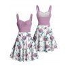 Robe de vacances à motif floral et feuilles, buste froncé, col en cœur, coupe trapèze, mini, décontractée - Violet clair XXXXXL | US 20