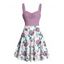 Robe de vacances à motif floral et feuilles, buste froncé, col en cœur, coupe trapèze, mini, décontractée - Violet clair XXXXXL | US 20