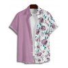 Chemise de vacances à motif floral et feuilles pour homme, décontractée, boutonnée et retroussée, à manches courtes - Violet clair 5XL