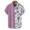 Chemise de vacances à motif floral et feuilles pour homme, décontractée, boutonnée et retroussée, à manches courtes - Violet clair 5XL