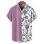 Chemise de vacances à motif floral et feuilles pour homme, décontractée, boutonnée et retroussée, à manches courtes - Violet clair 5XL