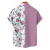 Chemise de vacances à motif floral et feuilles pour homme, décontractée, boutonnée et retroussée, à manches courtes - Violet clair 5XL