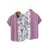 Chemise de vacances à motif floral et feuilles pour homme, décontractée, boutonnée et retroussée, à manches courtes - Violet clair 5XL