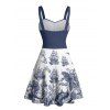 Robe de plage courte à col en cœur et motif sirène, motif pieuvre et vagues, motif de vacances, buste froncé - Bleu profond XXXXXL | US 20