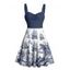 Robe de plage courte à col en cœur et motif sirène, motif pieuvre et vagues, motif de vacances, buste froncé - Bleu profond XXXXXL | US 20