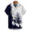 Chemise de vacances à manches courtes et boutons pour homme, décontractée, à motif floral et feuilles, de couleur contrastée - Bleu profond 5XL