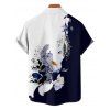Chemise de vacances à manches courtes et boutons pour homme, décontractée, à motif floral et feuilles, de couleur contrastée - Bleu profond 5XL