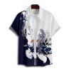 Chemise de vacances à manches courtes et boutons pour homme, décontractée, à motif floral et feuilles, de couleur contrastée - Bleu profond 5XL