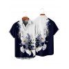 Chemise de vacances à manches courtes et boutons pour homme, décontractée, à motif floral et feuilles, de couleur contrastée - Bleu profond 5XL