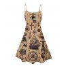 Robe de vacances à motif croisé et ancre de navire Ocean Elements, bretelles spaghetti, col en V, coupe trapèze, mini-robe vintage - café XXXXXL | US 20