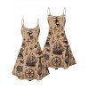 Robe de vacances à motif croisé et ancre de navire Ocean Elements, bretelles spaghetti, col en V, coupe trapèze, mini-robe vintage - café XXXXXL | US 20