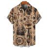Chemise de vacances à manches courtes et boutons pour homme, motif ancre de bateau et éléments océaniques, style vintage - café 5XL