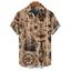 Chemise de vacances à manches courtes et boutons pour homme, motif ancre de bateau et éléments océaniques, style vintage - café 5XL