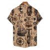 Chemise de vacances à manches courtes et boutons pour homme, motif ancre de bateau et éléments océaniques, style vintage - café 5XL
