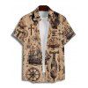Chemise de vacances à manches courtes et boutons pour homme, motif ancre de bateau et éléments océaniques, style vintage - café 5XL