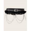 Ceinture gothique à rivets et dentelle unie, avec boucle et chaîne étoilée, style punk - Noir 