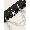 Ceinture gothique à rivets et dentelle unie, avec boucle et chaîne étoilée, style punk - Noir 