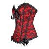Flower Lace Bowknot Ruffle Lace Up Vintage Corset Sweetheart Neck Colorblock Bodysuit - DEEP RED S | US 4