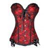 Flower Lace Bowknot Ruffle Lace Up Vintage Corset Sweetheart Neck Colorblock Bodysuit - DEEP RED S | US 4