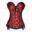 Flower Lace Bowknot Ruffle Lace Up Vintage Corset Sweetheart Neck Colorblock Bodysuit - DEEP RED S | US 4