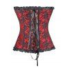 Flower Lace Bowknot Ruffle Lace Up Vintage Corset Sweetheart Neck Colorblock Bodysuit - DEEP RED S | US 4