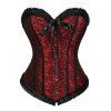 Flower Lace Panel Ruffle Lace Up Bowknot Vintage Corset Colorblock Sweetheart Neck Bodysuit - DEEP RED S | US 4