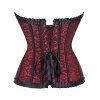 Flower Lace Panel Ruffle Lace Up Bowknot Vintage Corset Colorblock Sweetheart Neck Bodysuit - DEEP RED S | US 4