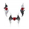Ensemble collier et boucles d'oreilles gothiques en forme de cœur artificiel avec strass et ailes, accessoires de vacances pour femmes - Noir 