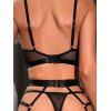 Ensemble de lingerie de couleur unie en résille transparente, ajourée, festonnée, push-up, croisé, string - Noir L | US 8
