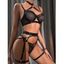 Ensemble de lingerie de couleur unie en résille transparente, ajourée, festonnée, push-up, croisé, string - Noir L | US 8