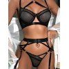 Ensemble de lingerie de couleur unie en résille transparente, ajourée, festonnée, push-up, croisé, string - Noir L | US 8