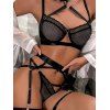 Ensemble de lingerie de couleur unie en résille transparente, ajourée, festonnée, push-up, croisé, string - Noir L | US 8