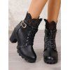 Lace Panel Buckle Strap Lace Up Boots Back Zipper Chunky Heels Outdoor Boots - Noir EU 42