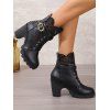 Lace Panel Buckle Strap Lace Up Boots Back Zipper Chunky Heels Outdoor Boots - Noir EU 42