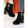 Knitted Faux Pearl Rhinestone Geometric Embellishment Boots Lace Up Side Zipper Chunky Heels Outdoor Boots - Noir EU 41