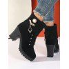 Knitted Faux Pearl Rhinestone Geometric Embellishment Boots Lace Up Side Zipper Chunky Heels Outdoor Boots - Noir EU 41
