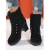 Knitted Faux Pearl Rhinestone Geometric Embellishment Boots Lace Up Side Zipper Chunky Heels Outdoor Boots - Noir EU 41
