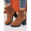 Knitted Faux Pearl Rhinestone Geometric Embellishment Boots Lace Up Side Zipper Chunky Heels Outdoor Boots - café EU 41