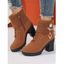 Knitted Faux Pearl Rhinestone Geometric Embellishment Boots Lace Up Side Zipper Chunky Heels Outdoor Boots - café EU 41