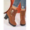 Knitted Faux Pearl Rhinestone Geometric Embellishment Boots Lace Up Side Zipper Chunky Heels Outdoor Boots - café EU 41