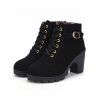 Solid Color Lace Up Buckle Strap Boots Chunky Heels Side Zipper Martin Boots - Noir EU 42