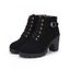 Solid Color Lace Up Buckle Strap Boots Chunky Heels Side Zipper Martin Boots - café EU 42