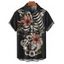 Chemise gothique à manches courtes et boutons pour homme, motif squelette, fleurs et feuilles, style vacances - Noir 5XL
