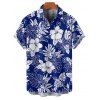 Chemise de vacances pour homme à motif de fleurs d'hibiscus et de feuilles, boutonnée et retroussée, décontractée, à manches courtes - Bleu 5XL