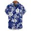 Chemise de vacances pour homme à motif de fleurs d'hibiscus et de feuilles, boutonnée et retroussée, décontractée, à manches courtes - Bleu 5XL