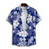 Chemise de vacances pour homme à motif de fleurs d'hibiscus et de feuilles, boutonnée et retroussée, décontractée, à manches courtes - Bleu 5XL