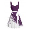 Robe courte ceinturée à imprimé feuilles colorblock, sans manches, buste froncé, robe de vacances - Concorde S | US 4