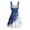 Robe courte ceinturée à imprimé feuilles colorblock, sans manches, buste froncé, robe de vacances - Bleu XXXXXL | US 20