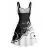 Robe courte ceinturée à imprimé feuilles colorblock, sans manches, buste froncé, robe de vacances - Noir XXXXXL | US 20