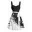 Robe courte ceinturée à imprimé feuilles colorblock, sans manches, buste froncé, robe de vacances - Noir XXXXXL | US 20